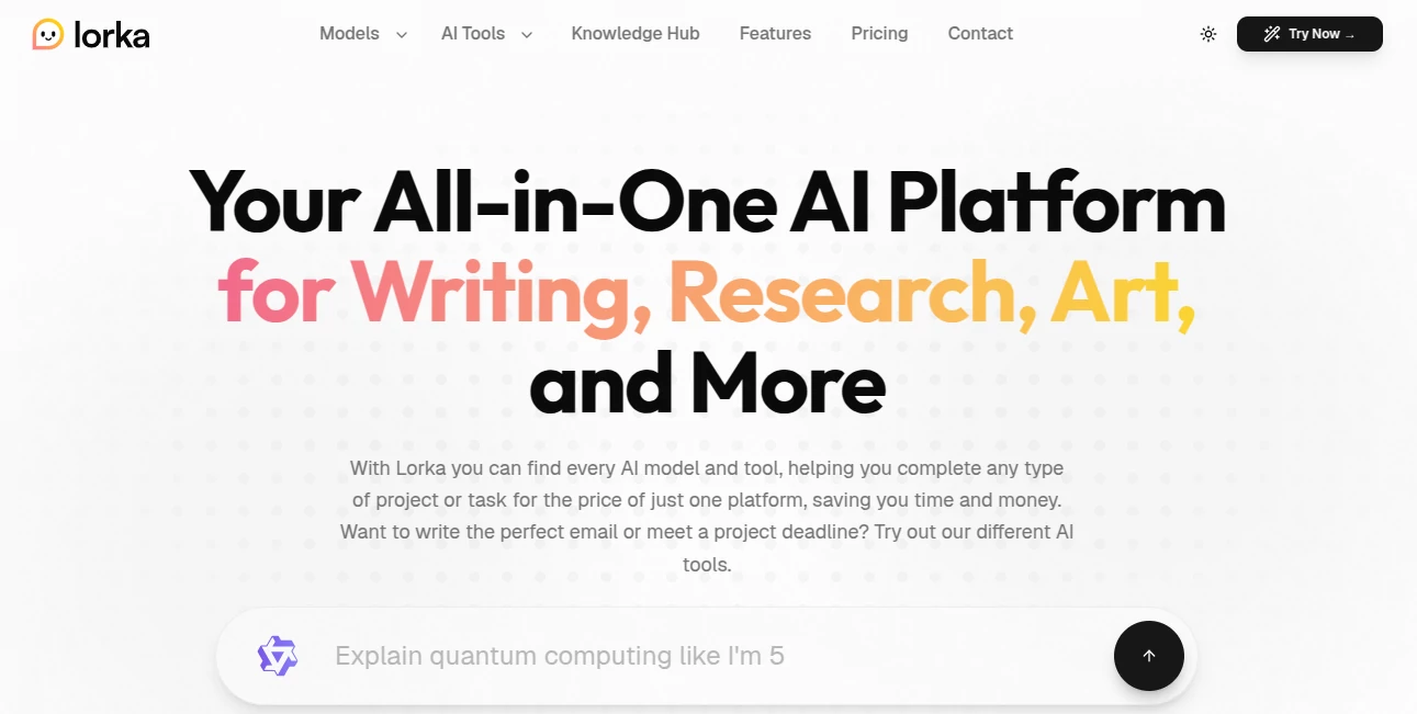 Screenshot of Lorka – An AI tool in the ,AI Writing Assistants ,AI Chatbot ,AI Productivity Tools  category, showcasing its interface and key features.
