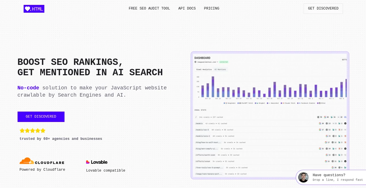 Screenshot of LovableHTML – An AI tool in the ,AI Landing Page Builder ,AI Website Builder ,AI No-Code & Low-Code ,AI Design Generator  category, showcasing its interface and key features.