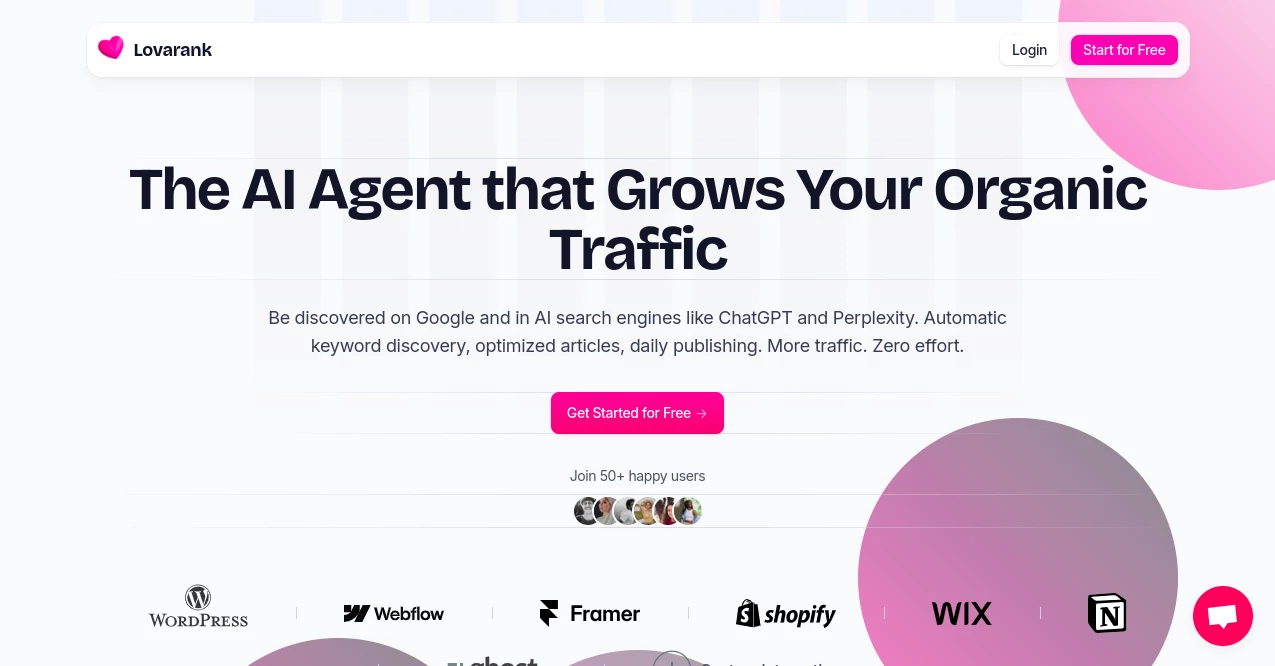 Screenshot of lovarank – An AI tool in the ,AI Content Generator ,AI Research Tool ,AI SEO Assistant ,AI Marketing Plan Generator  category, showcasing its interface and key features.
