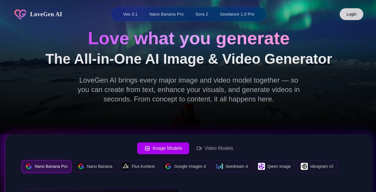 Screenshot of LoveGen AI – An AI tool in the ,AI Photo & Image Generator ,AI Design Assistant ,AI Video Generator ,AI Art Generator  category, showcasing its interface and key features.
