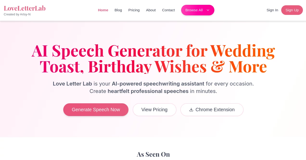 Screenshot of LoveLetterLab – An AI tool in the ,AI Creative Writing ,AI Letter Writer ,AI Poem & Poetry Generator ,AI General Writing  category, showcasing its interface and key features.