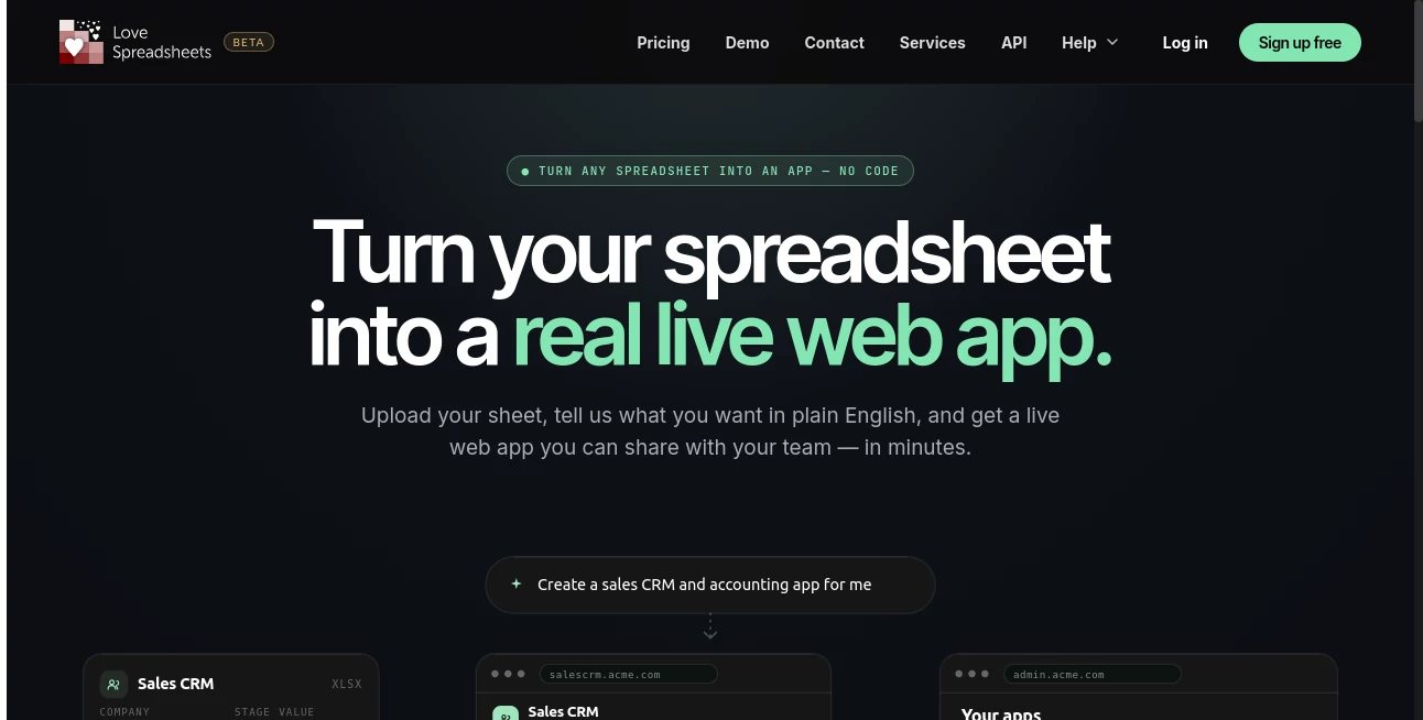 Screenshot of Love Spreadsheets – An AI tool in the ,AI Data Mining ,AI Spreadsheet ,AI Productivity Tools ,AI Documents Assistant  category, showcasing its interface and key features.