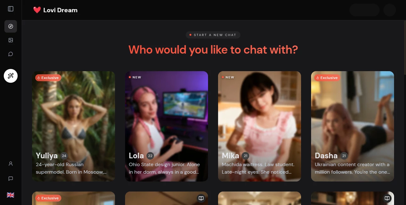 Screenshot of Lovidream.ai – An AI tool in the ,AI Girlfriend  category, showcasing its interface and key features.