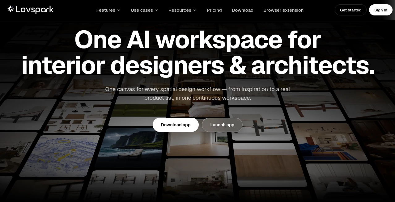 Screenshot of Lovspark – An AI tool in the ,Design & Art ,3D ,AI Design Generator ,AI Interior & Room Design  category, showcasing its interface and key features.