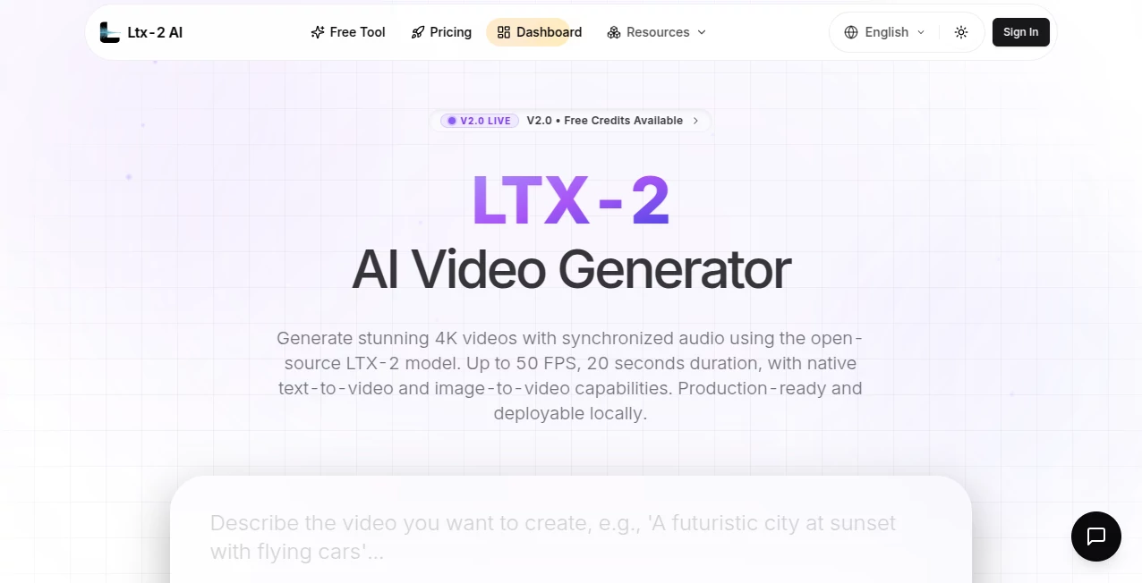 Screenshot of Ltx-2 AI – An AI tool in the ,AI Image to Video ,AI Music Video Generator ,AI Video Generator ,AI Text to Video  category, showcasing its interface and key features.