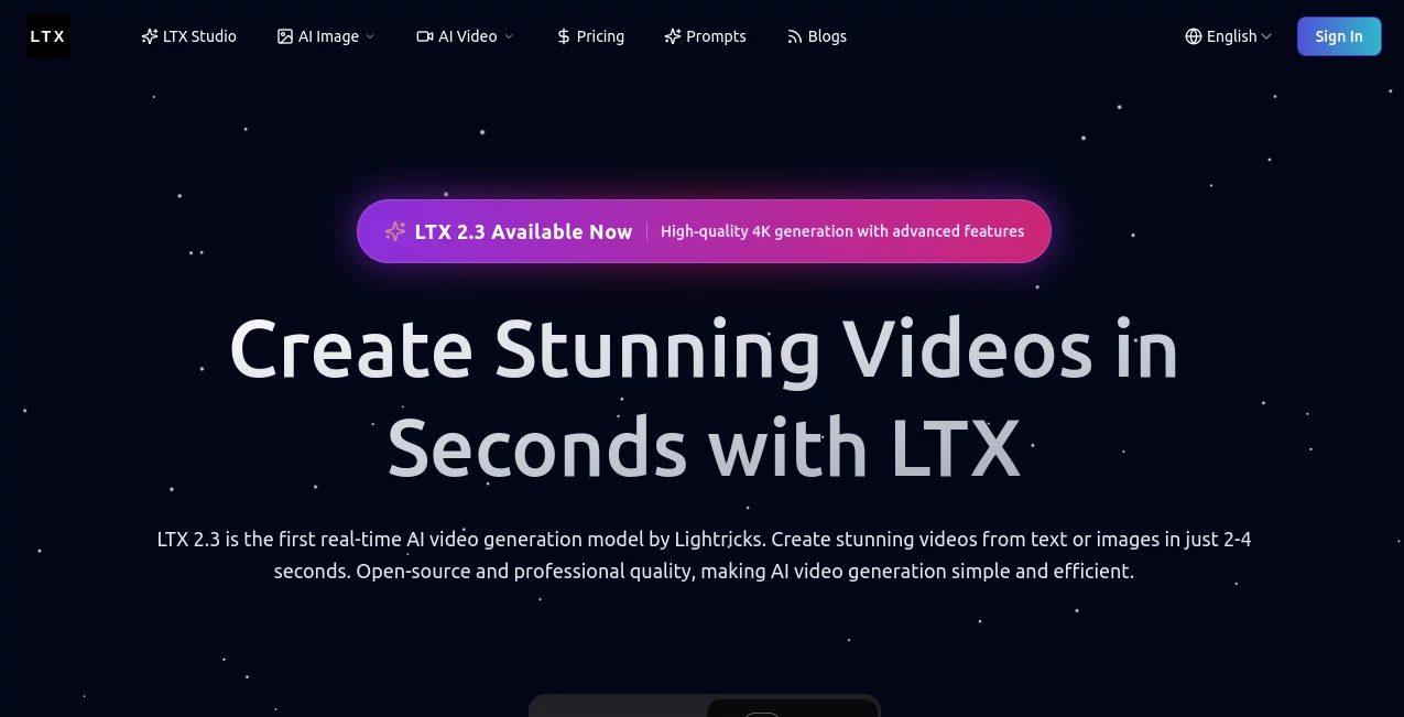 Screenshot of LTX – An AI tool in the ,AI Image to Video ,AI Video Generator ,AI API Design ,AI Text to Video  category, showcasing its interface and key features.
