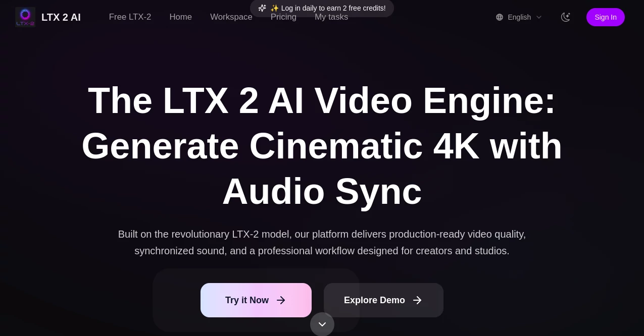 Screenshot of LTX 2 AI – An AI tool in the ,AI Animated Video ,AI Image to Video ,AI Video Generator ,AI Text to Video  category, showcasing its interface and key features.