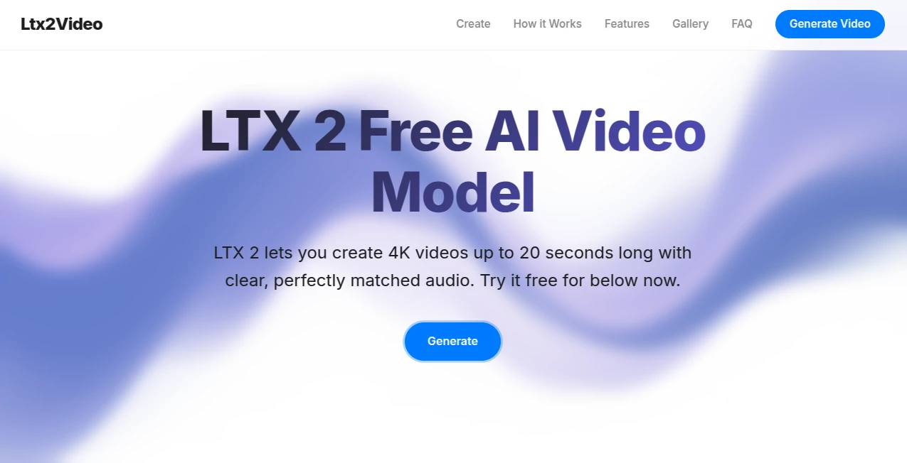 Screenshot of LTX 2 Video – An AI tool in the ,AI Image to Video ,AI Video Generator ,AI Text to Video  category, showcasing its interface and key features.
