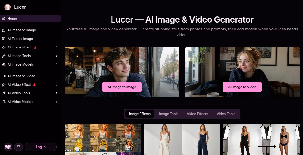 Screenshot of Lucer Art – An AI tool in the ,AI Photo & Image Generator ,AI Image to Video ,AI Video Generator ,AI Image to Image  category, showcasing its interface and key features.