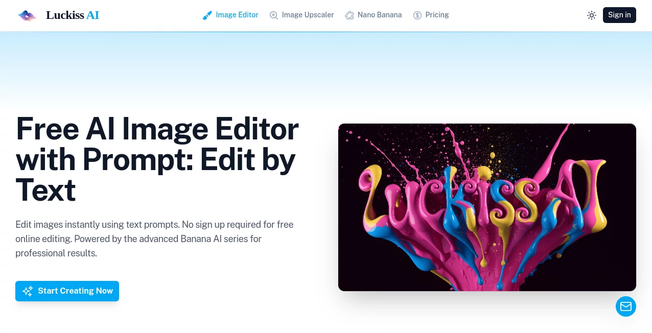 Screenshot of Luckiss AI – An AI tool in the ,AI Photo & Image Generator ,Photo & Image Editor ,AI Photo Enhancer ,AI Image to Image  category, showcasing its interface and key features.