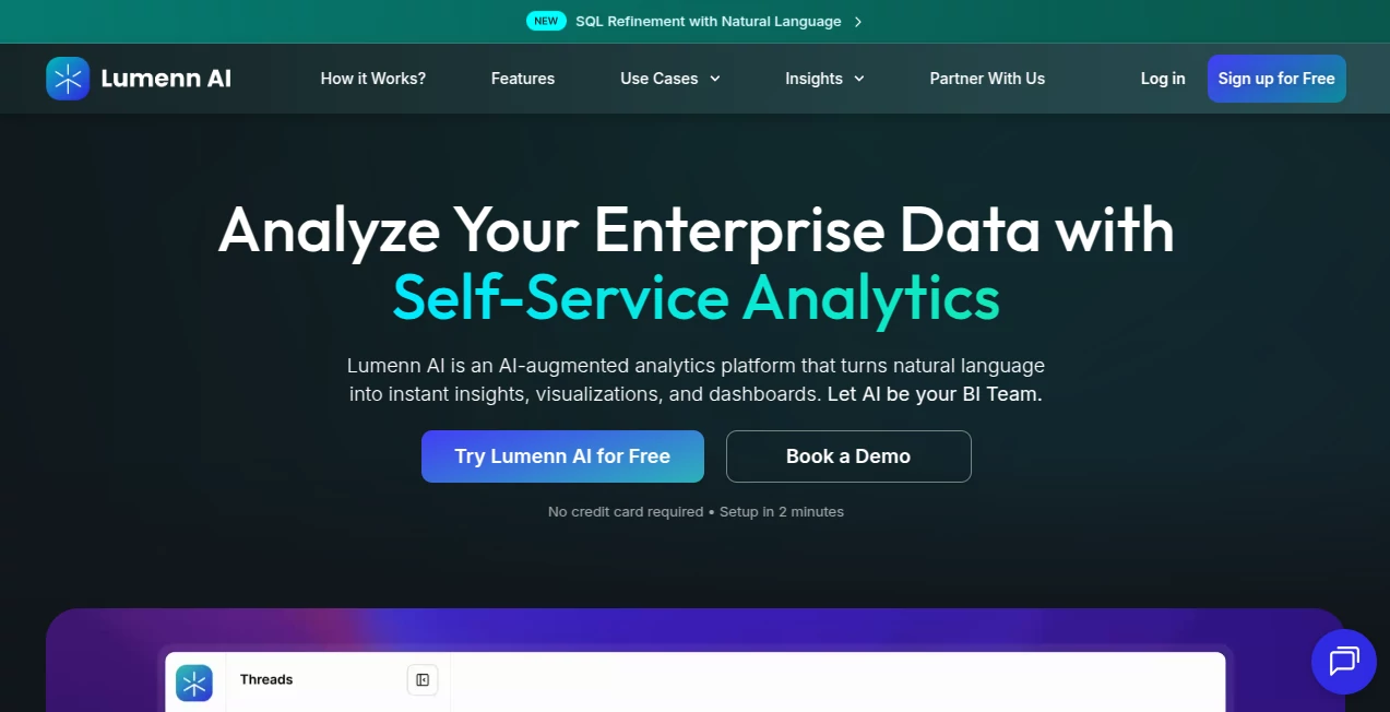 Screenshot of Lumenn AI – An AI tool in the ,AI Data Mining ,AI No-Code & Low-Code ,AI Research Tool ,AI Analytics Assistant  category, showcasing its interface and key features.