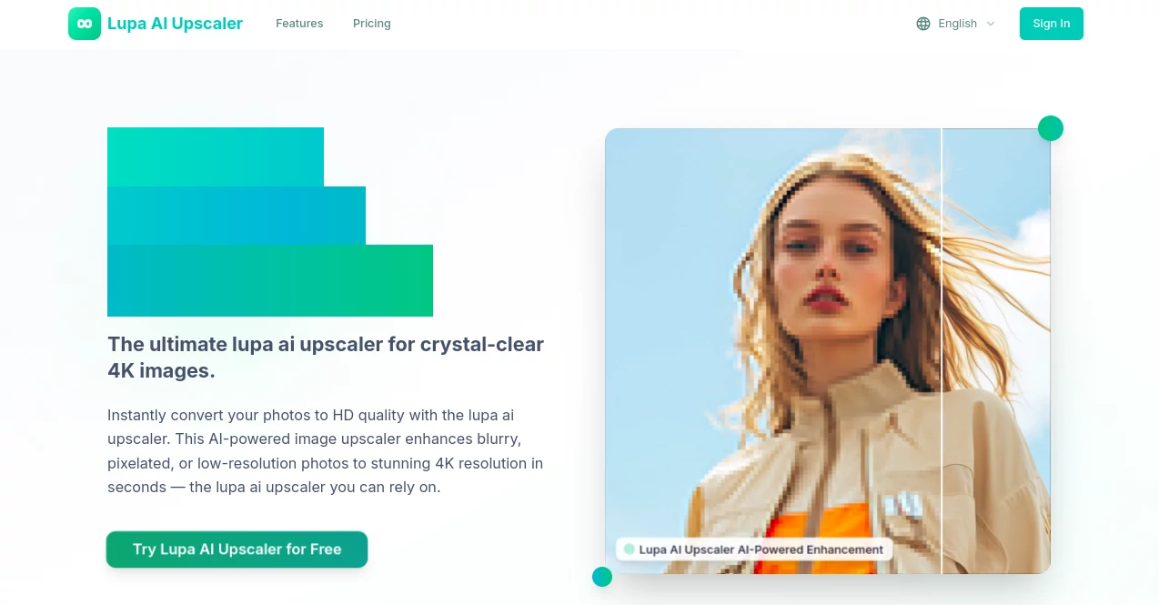 Screenshot of lupa ai upscaler – An AI tool in the ,Photo & Image Editor ,AI Photo Enhancer ,AI Design Generator ,AI Image to Image  category, showcasing its interface and key features.