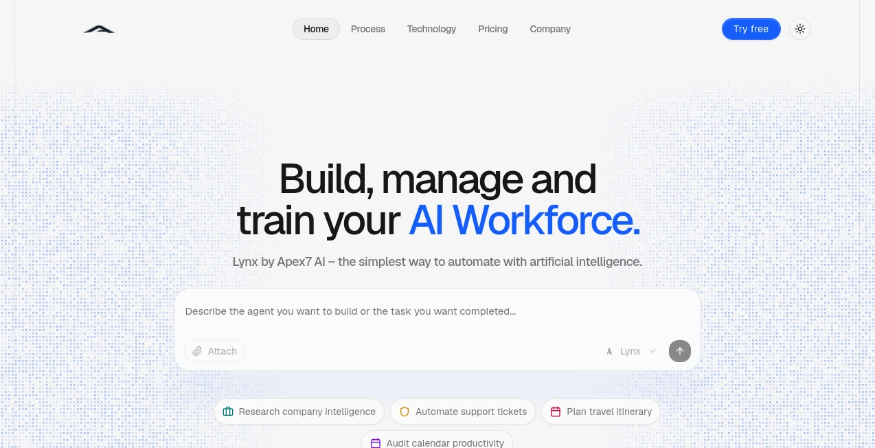 Screenshot of Lynx by Apex7 AI – An AI tool in the ,AI Website Builder ,AI No-Code & Low-Code ,AI Developer Tools ,AI App Builder  category, showcasing its interface and key features.