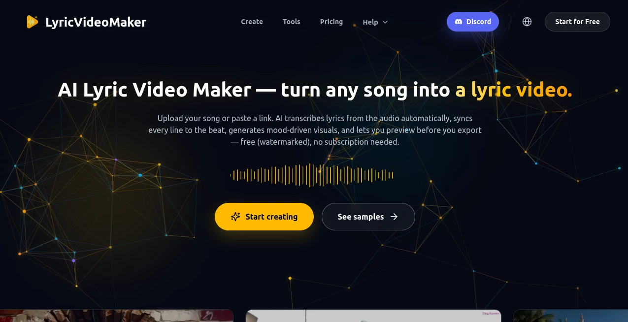 Screenshot of lyric video maker – An AI tool in the ,AI Video Editor ,AI Text to Video ,AI Video Generator ,AI Music Generator  category, showcasing its interface and key features.