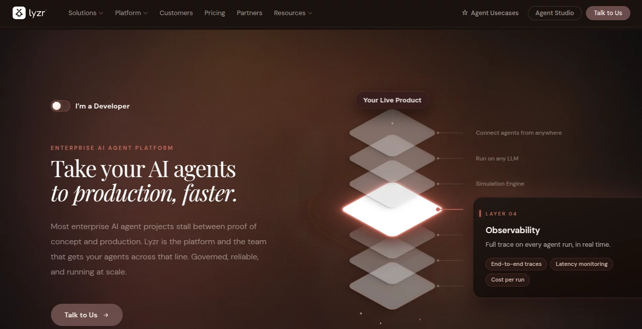 Screenshot of Lyzr AI – An AI tool in the ,AI Developer Tools ,AI App Builder ,AI Productivity Tools ,AI Workflow Management  category, showcasing its interface and key features.
