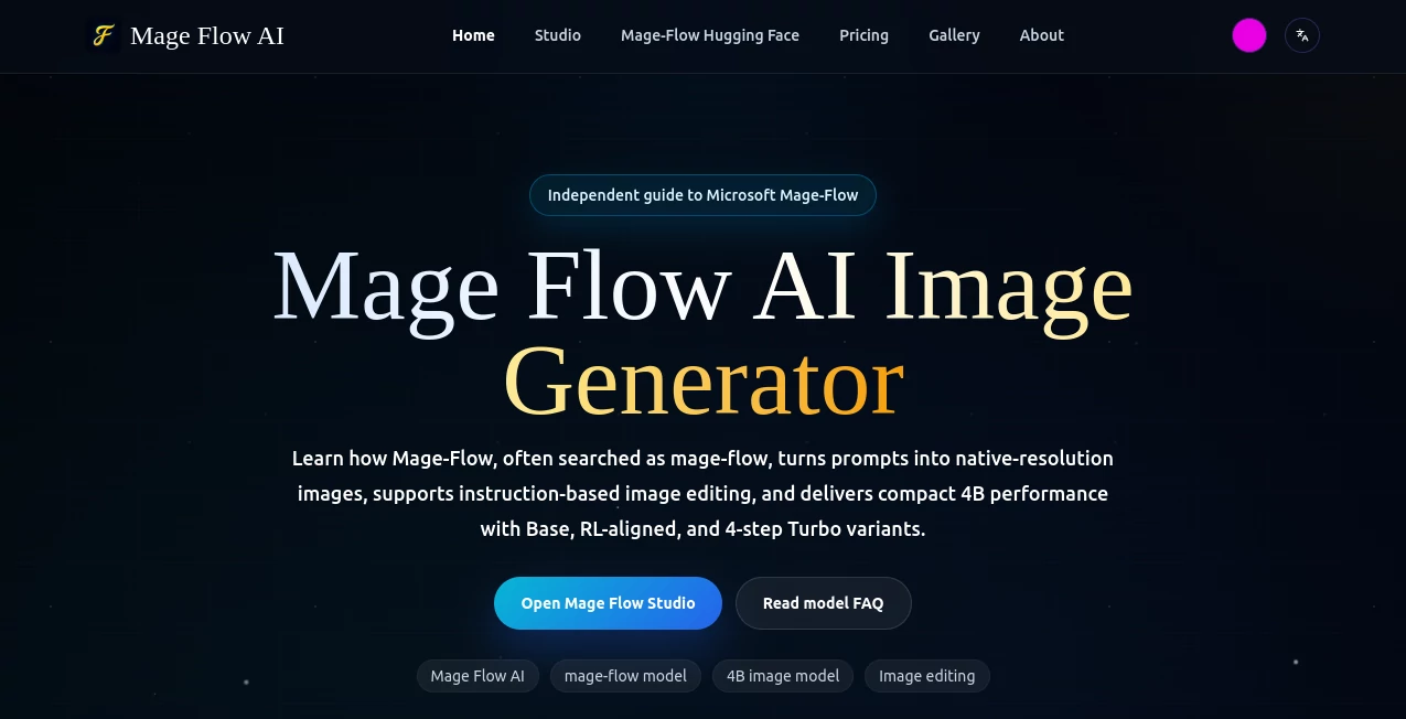 Screenshot of Mage Flow AI Image Generator – An AI tool in the ,AI Workflow Management ,AI No-Code & Low-Code ,AI API Design ,AI Developer Tools  category, showcasing its interface and key features.