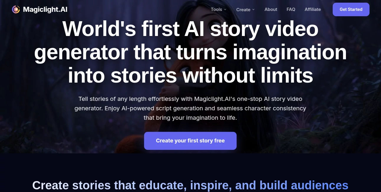 Screenshot of Magiclight.AI – An AI tool in the ,AI Animated Video ,AI Image to Video ,AI Video Generator ,AI Text to Video  category, showcasing its interface and key features.