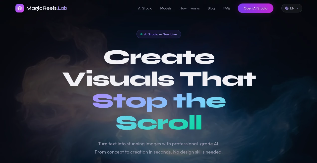 Screenshot of MagicReels Lab – An AI tool in the ,AI Photo & Image Generator ,AI Image to Image ,AI Art Generator ,AI Design Generator  category, showcasing its interface and key features.