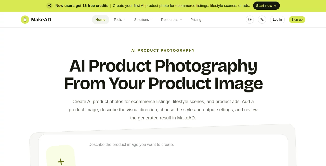 Screenshot of MakeAD – An AI tool in the ,AI Photo & Image Generator ,Marketing ,AI Photography ,AI Advertising Assistant  category, showcasing its interface and key features.