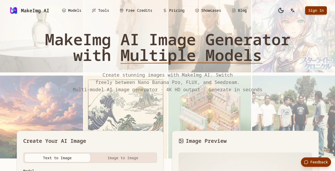 Screenshot of MakeImg AI – An AI tool in the ,AI Photo & Image Generator ,AI Photography ,AI Image to Image ,AI Text to Image  category, showcasing its interface and key features.