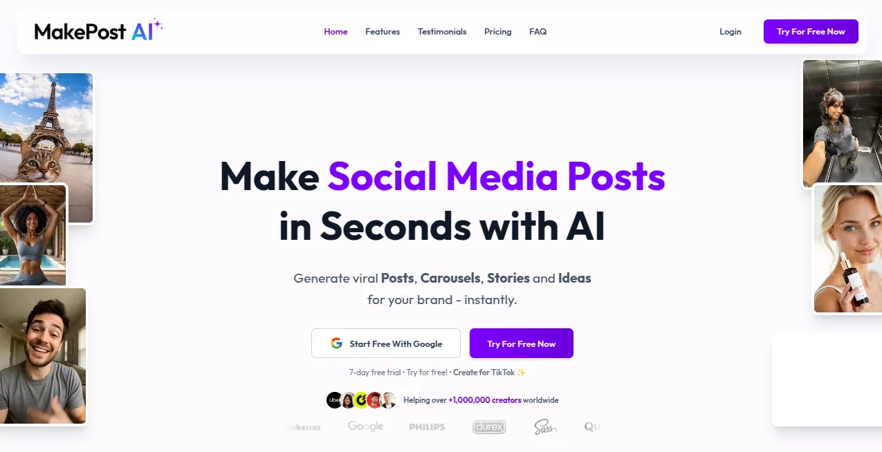 Screenshot of MakePostAI – An AI tool in the ,AI Content Generator ,AI Social Media Assistant ,AI Marketing Plan Generator ,AI Digital Marketing Generator  category, showcasing its interface and key features.
