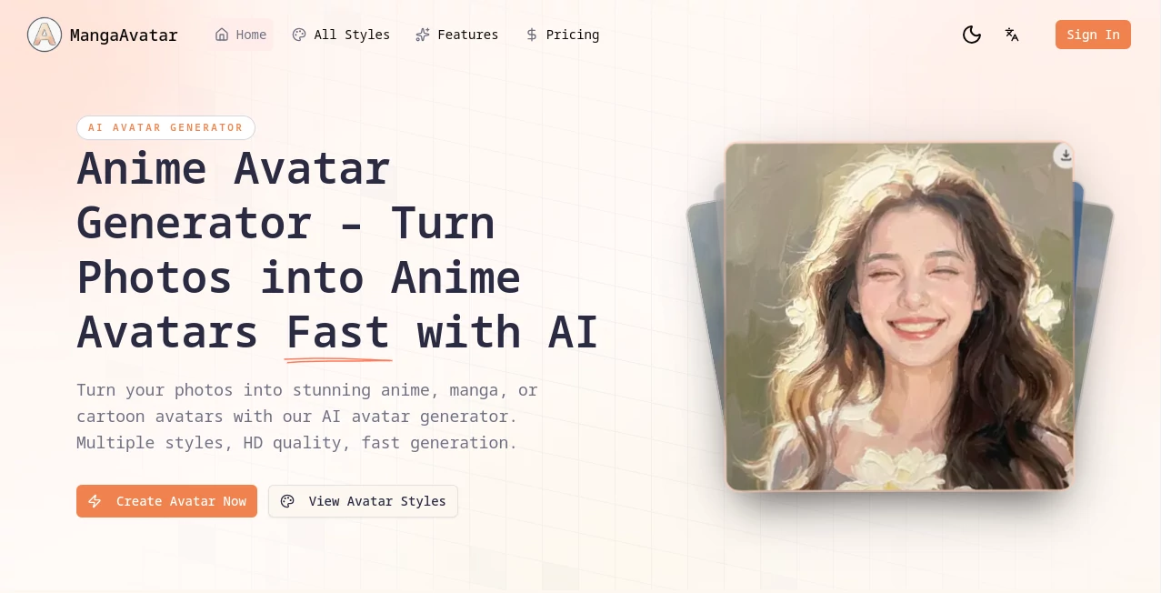 Screenshot of MangaAvatar – An AI tool in the ,AI Photo & Image Generator ,AI Illustration Generator ,AI Avatar Generator ,AI Anime Art  category, showcasing its interface and key features.