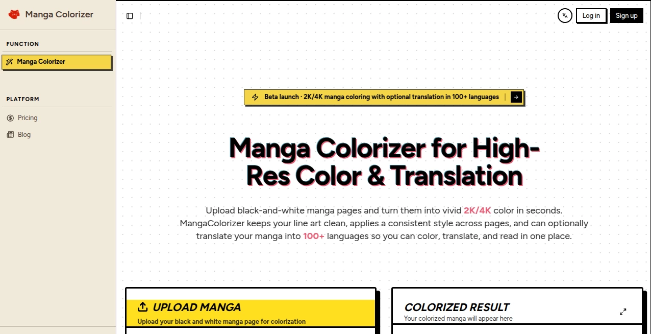 Screenshot of Manga Colorizer – An AI tool in the ,AI Manga & Comic ,Photo & Image Editor ,AI Colorize ,AI Image to Image  category, showcasing its interface and key features.