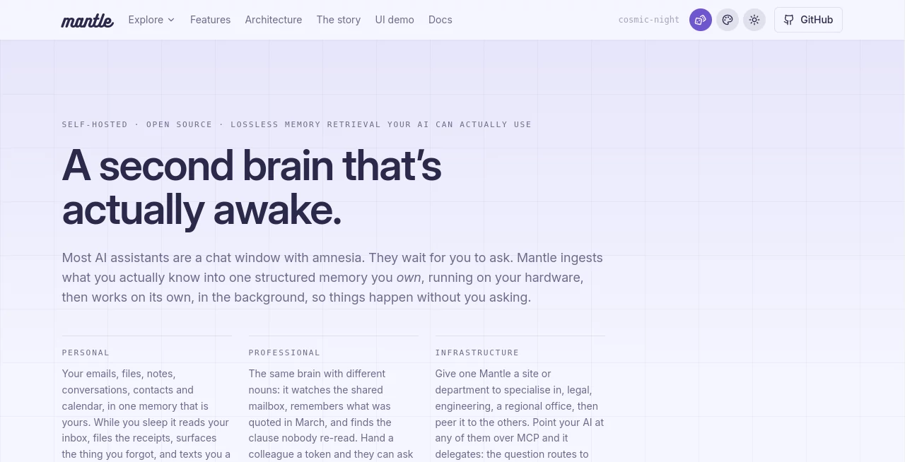 Screenshot of Mantle – An AI tool in the ,AI Knowledge Management ,AI Productivity Tools ,AI Knowledge Base ,AI Developer Tools  category, showcasing its interface and key features.