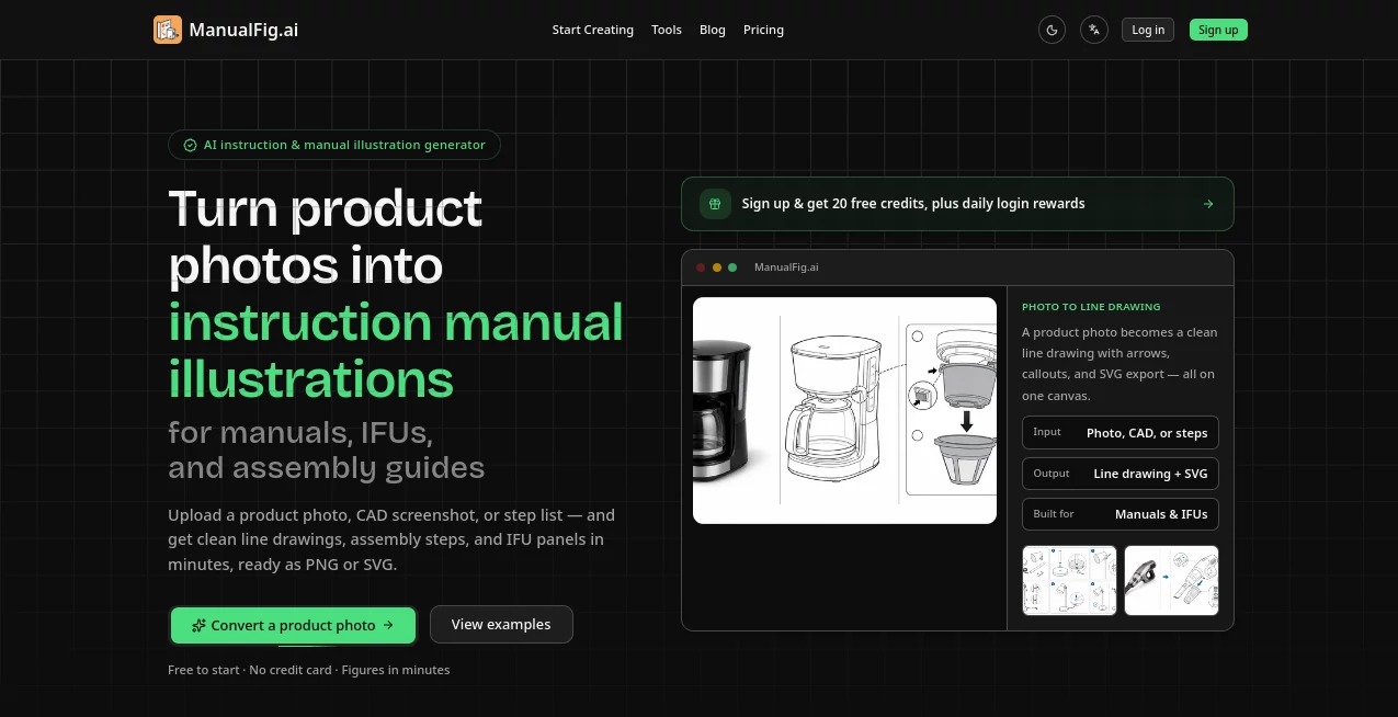 Screenshot of ManualFig.ai – An AI tool in the ,AI Design Assistant ,AI Productivity Tools ,AI Workflow Management ,AI Documents Assistant  category, showcasing its interface and key features.