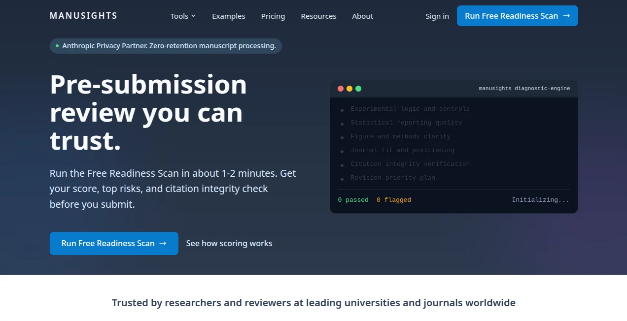 Screenshot of Manusights – An AI tool in the ,AI SEO Assistant ,AI Research Tool ,AI Analytics Assistant ,AI Consulting Assistant  category, showcasing its interface and key features.