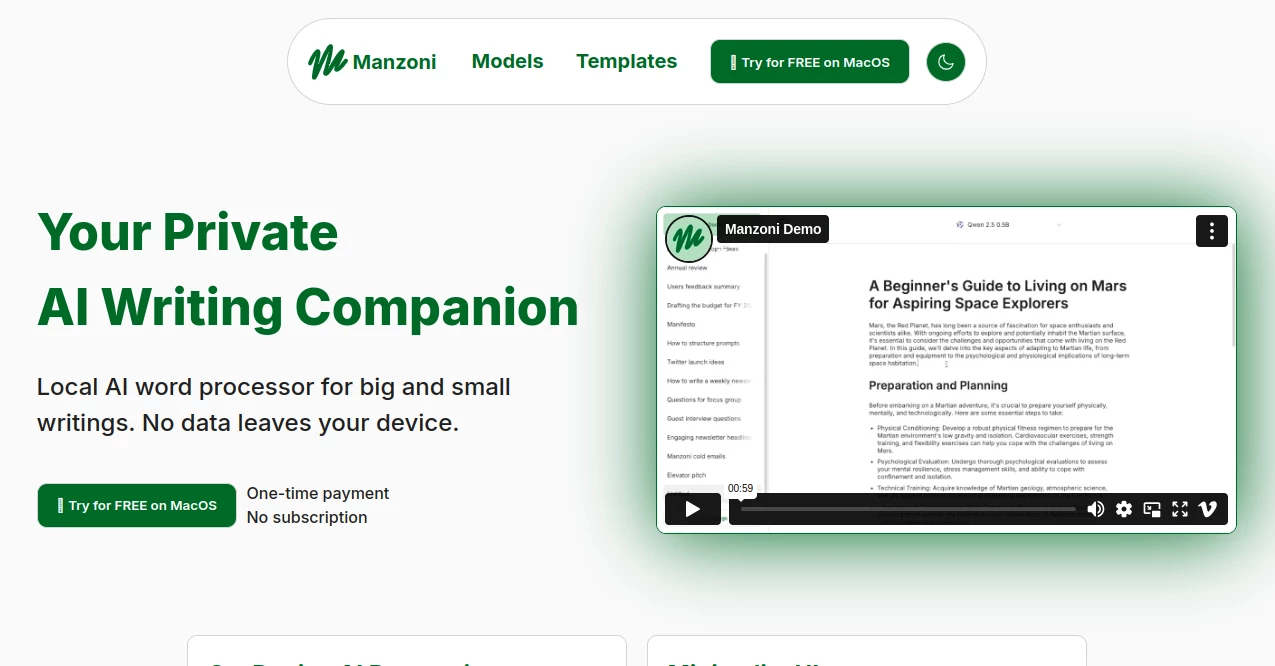 Screenshot of Manzoni – An AI tool in the ,AI Productivity Tools ,AI Writing Assistants ,AI General Writing ,AI Notes Assistant  category, showcasing its interface and key features.