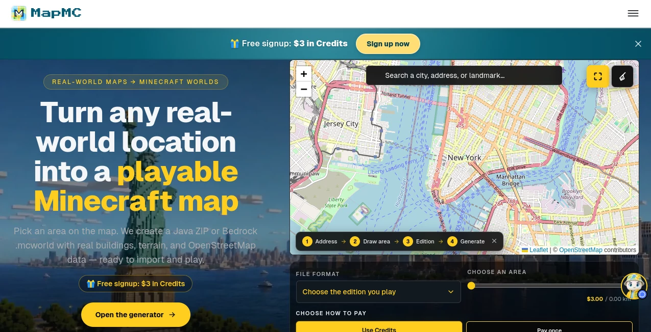 Screenshot of MapMC – An AI tool in the ,AI Game ,AI Fun Tools ,AI Maps Generator  category, showcasing its interface and key features.