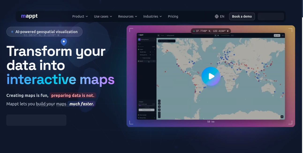 Screenshot of Mappt – An AI tool in the ,AI Data Mining ,AI Productivity Tools ,AI Research Tool ,AI Maps Generator  category, showcasing its interface and key features.
