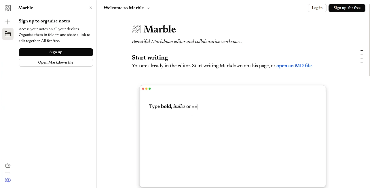 Screenshot of MarbleMD – An AI tool in the ,AI Productivity Tools  category, showcasing its interface and key features.