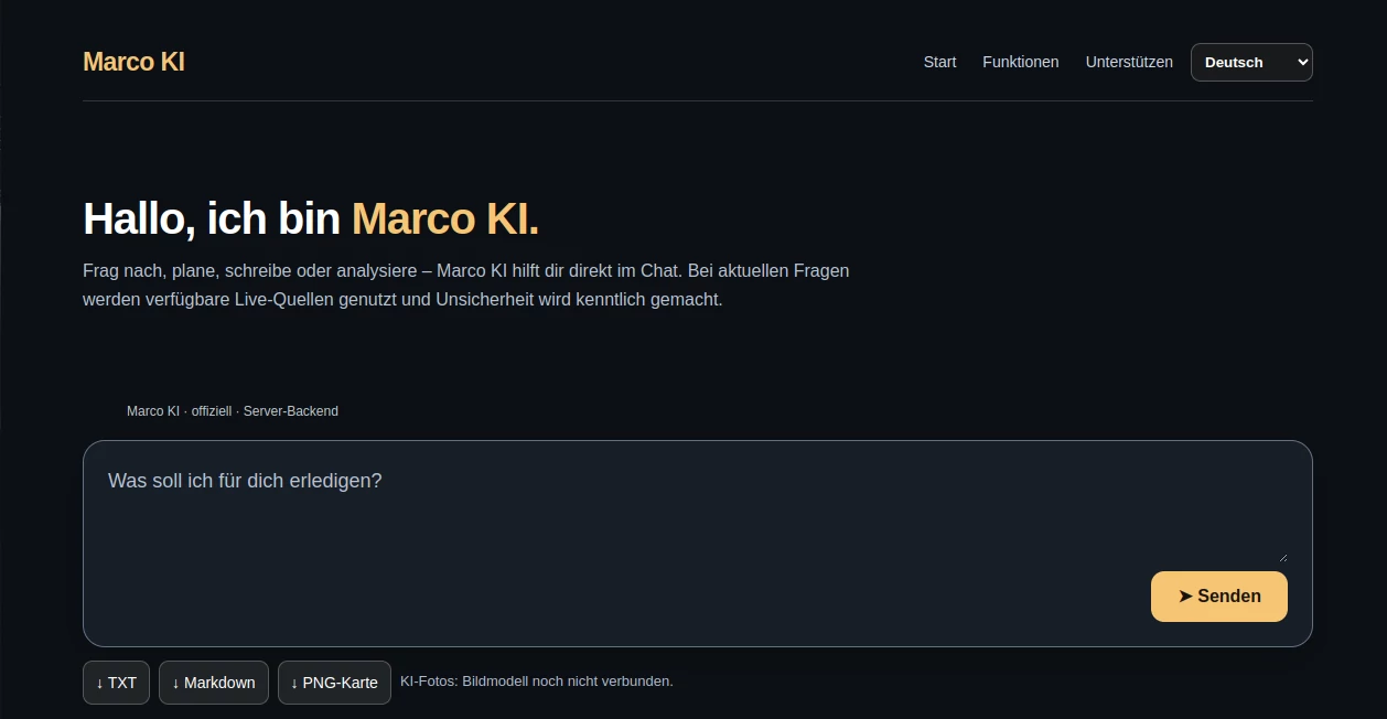 Screenshot of Marco KI – An AI tool in the ,AI Productivity Tools ,AI Research Tool ,AI Chatbot ,AI Writing Assistants  category, showcasing its interface and key features.