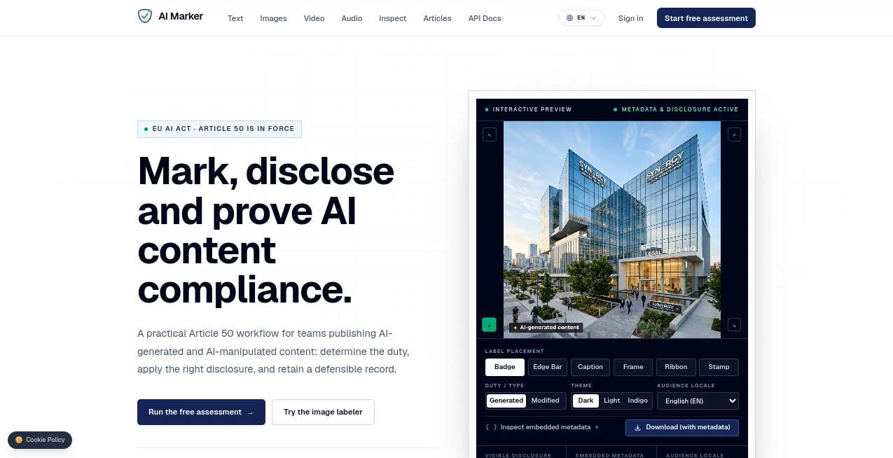 Screenshot of AI Marker – An AI tool in the ,AI Image Scanning ,Other  category, showcasing its interface and key features.