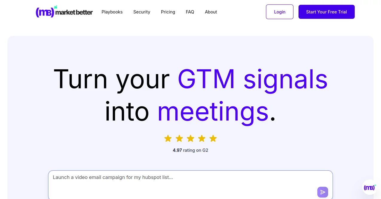 Screenshot of Marketbetter AI – An AI tool in the ,AI Lead Generation ,AI Marketing Plan Generator ,AI Social Media Assistant ,AI Analytics Assistant  category, showcasing its interface and key features.