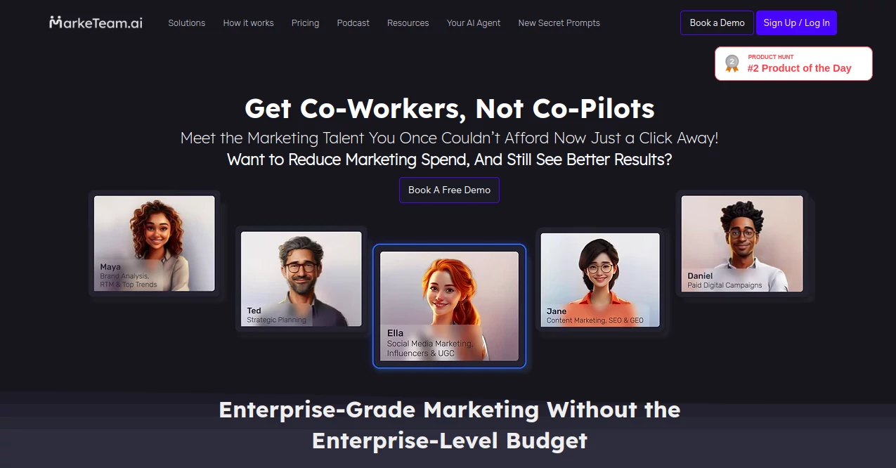 Screenshot of MarkeTeam AI – An AI tool in the ,AI Content Generator ,AI Social Media Assistant ,AI Analytics Assistant ,AI Marketing Plan Generator  category, showcasing its interface and key features.