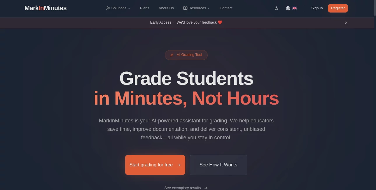 Screenshot of MarkInMinutes – An AI tool in the ,AI Transcription ,AI Productivity Tools ,AI Meeting Assistant ,AI Notes Assistant  category, showcasing its interface and key features.
