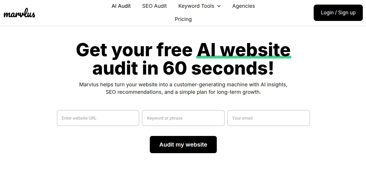 Screenshot of Marvlus – An AI tool in the ,AI Research Tool ,AI Analytics Assistant ,AI SEO Assistant ,AI Marketing Plan Generator  category, showcasing its interface and key features.