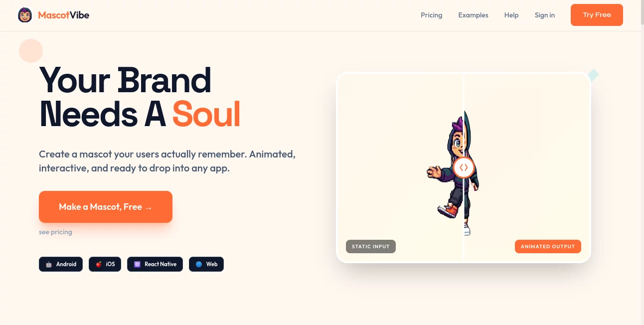 Screenshot of MascotVibe – An AI tool in the ,AI Image to Image ,AI Animated Video ,AI Design Generator ,AI Graphic Design  category, showcasing its interface and key features.