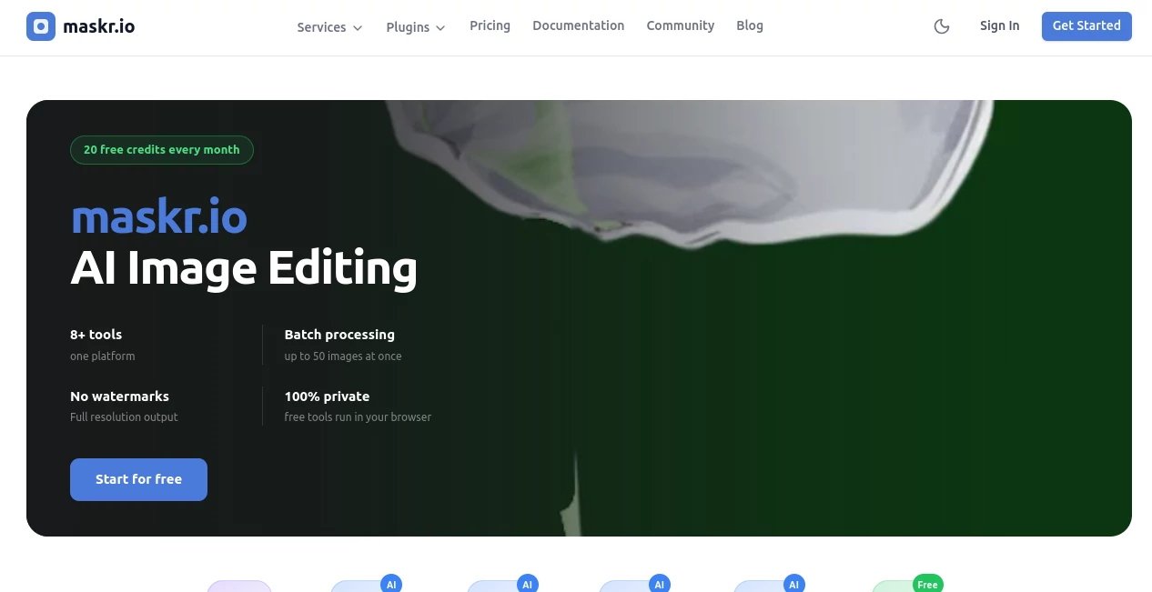 Screenshot of Maskr.io – An AI tool in the ,Photo & Image Editor ,AI Background Remover ,AI Image Segmentation ,AI Image Recognition  category, showcasing its interface and key features.