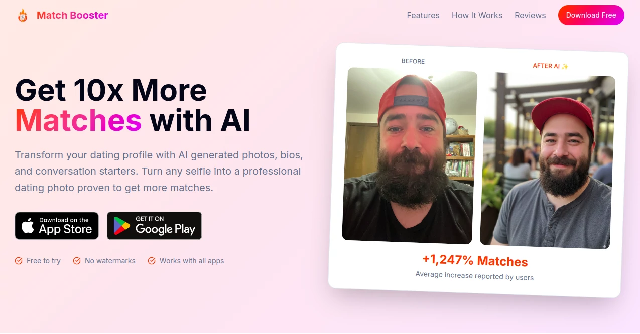 Screenshot of Match Booster – An AI tool in the ,AI Life Assistant ,AI Fun Tools ,AI Dating Assistant ,AI Bio Generator  category, showcasing its interface and key features.