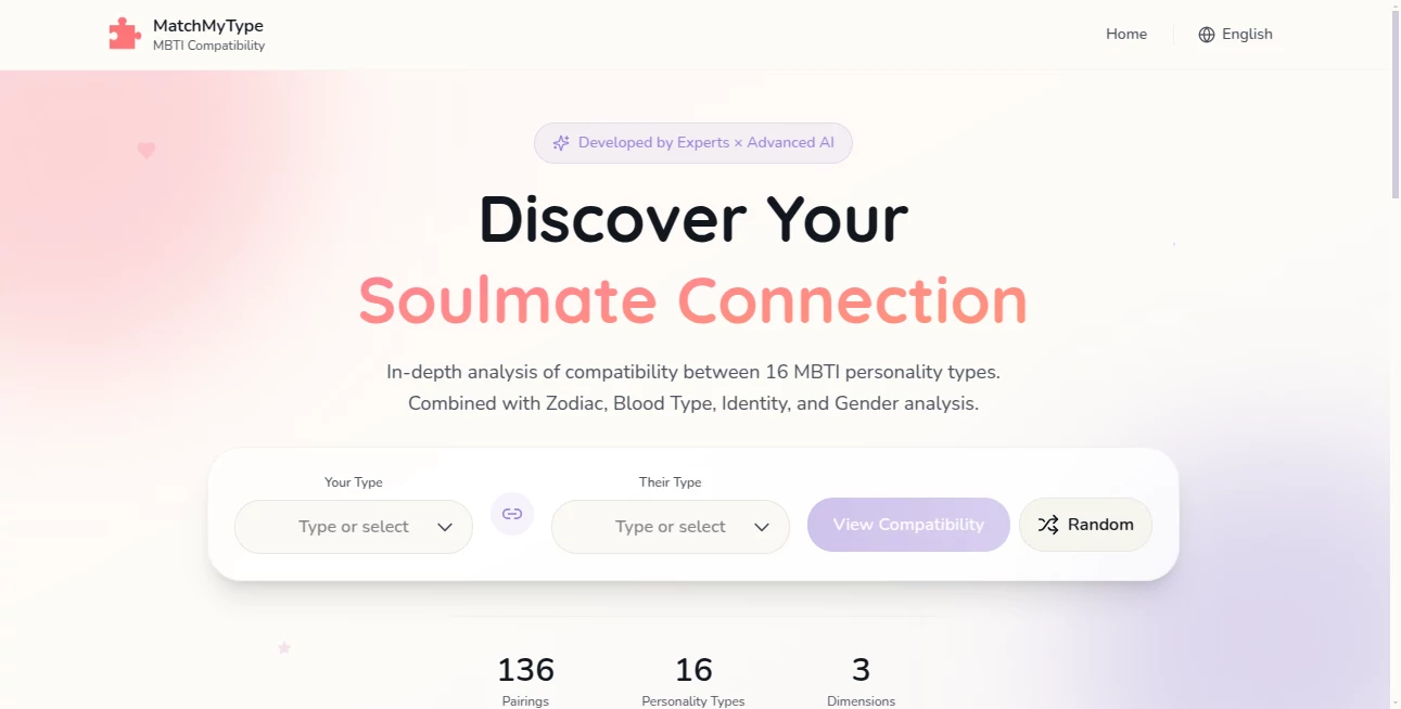 Screenshot of MatchMyType – An AI tool in the ,AI Life Assistant ,AI Fun Tools ,AI Dating Assistant  category, showcasing its interface and key features.