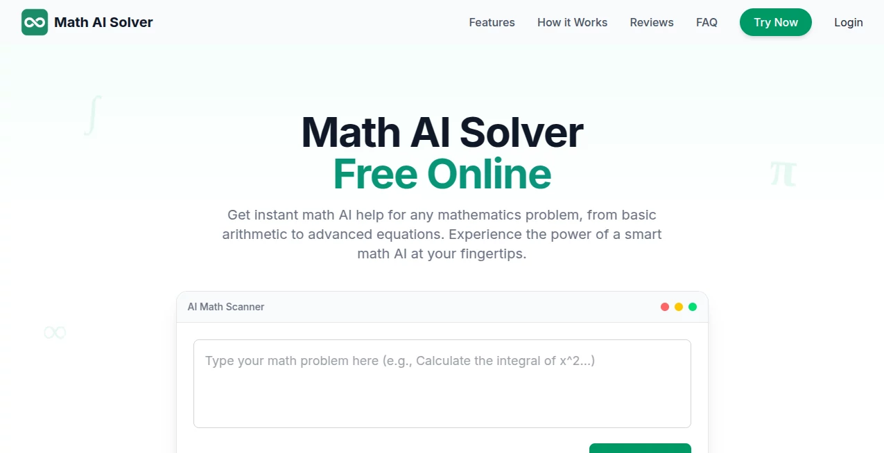 Screenshot of Math AI Solver – An AI tool in the ,AI Tutorial ,AI Education Assistant ,AI Homework Helper  category, showcasing its interface and key features.