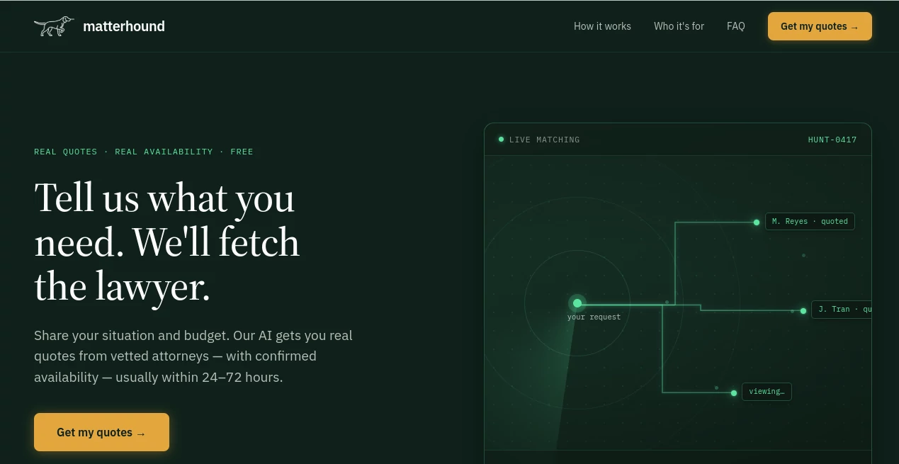 Screenshot of matterhound – An AI tool in the ,AI Legal Assistant ,AI Productivity Tools ,AI Workflow Management ,AI Documents Assistant  category, showcasing its interface and key features.