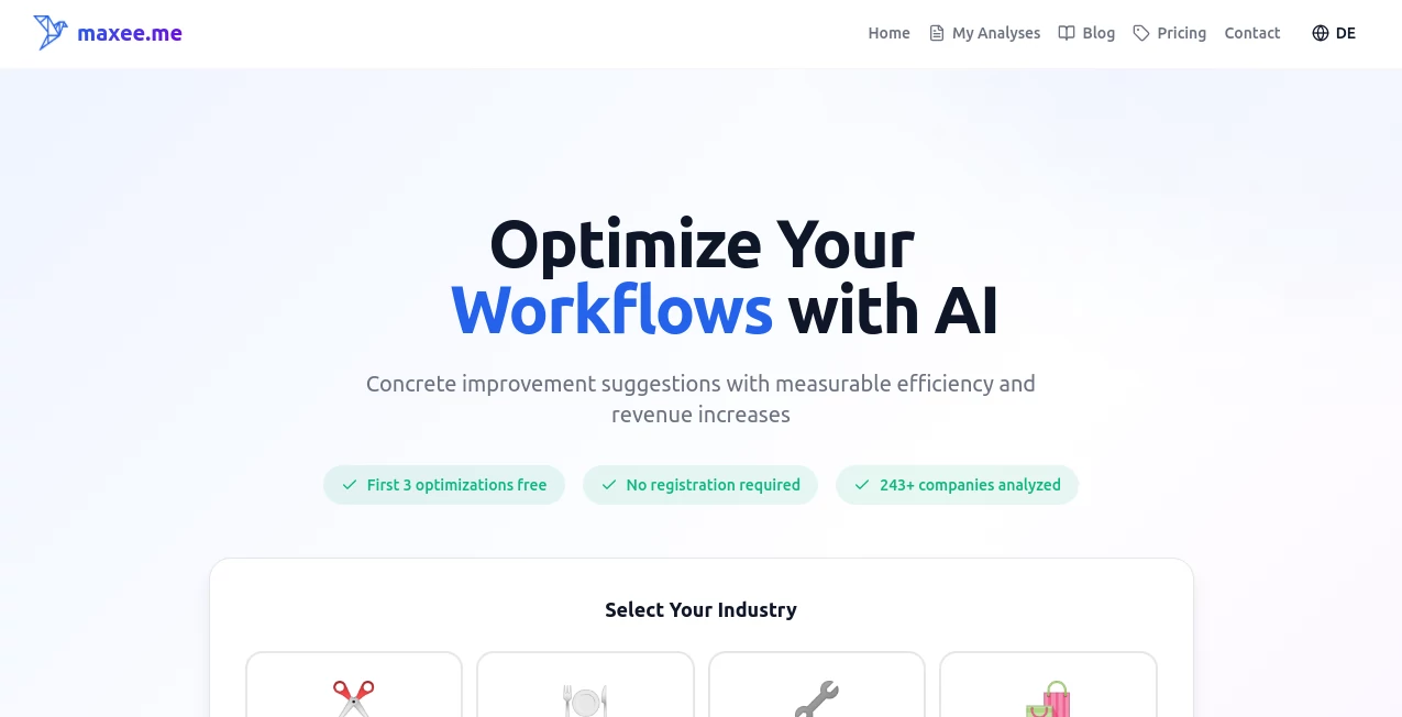 Screenshot of maxee.me – An AI tool in the ,AI Research Tool ,AI Business Ideas Generator ,AI Consulting Assistant ,AI Productivity Tools  category, showcasing its interface and key features.