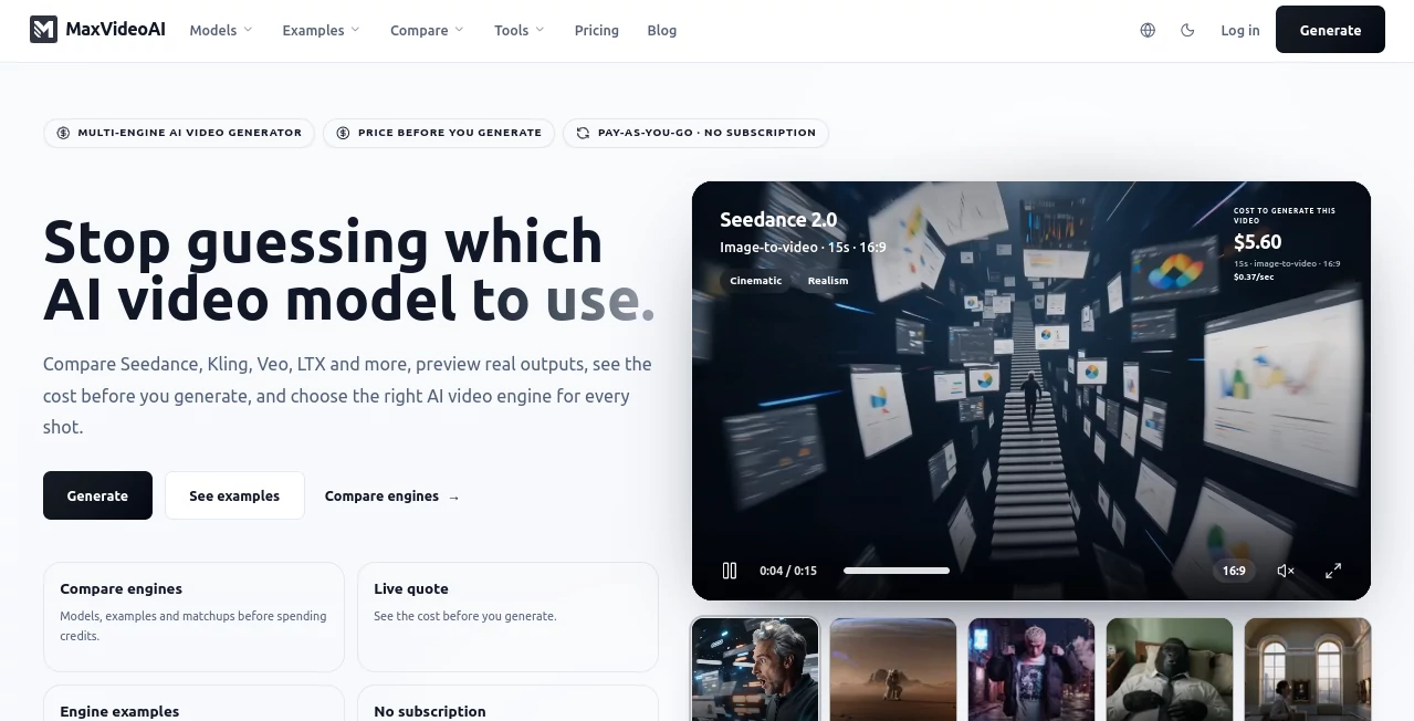 Screenshot of MaxVideoAI – An AI tool in the ,AI Video Editor ,AI Video Enhancer ,AI UGC Video Generator ,AI Video Generator  category, showcasing its interface and key features.