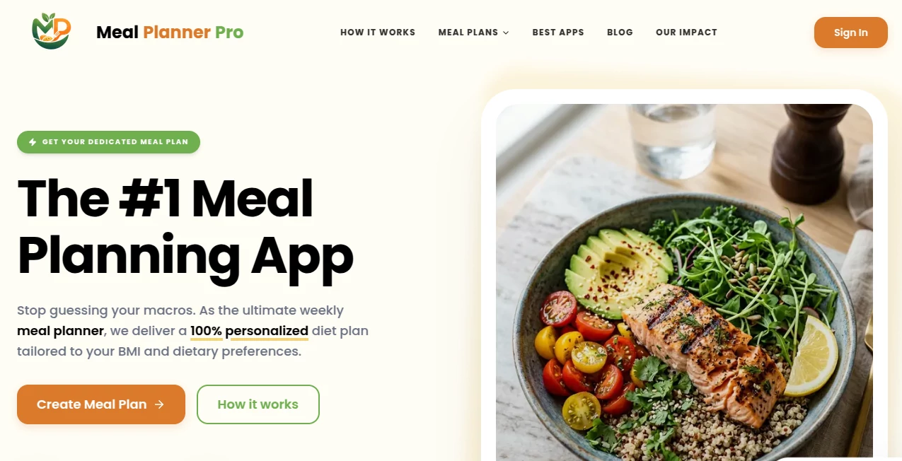 Screenshot of Meal Planner Pro – An AI tool in the ,AI Recipe Assistant ,AI Life Assistant ,AI Fitness ,AI Healthcare  category, showcasing its interface and key features.