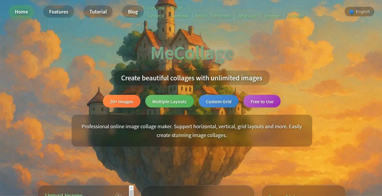 Screenshot of MeCollage – An AI tool in the ,Photo & Image Editor ,AI Art Generator ,AI Design Generator  category, showcasing its interface and key features.